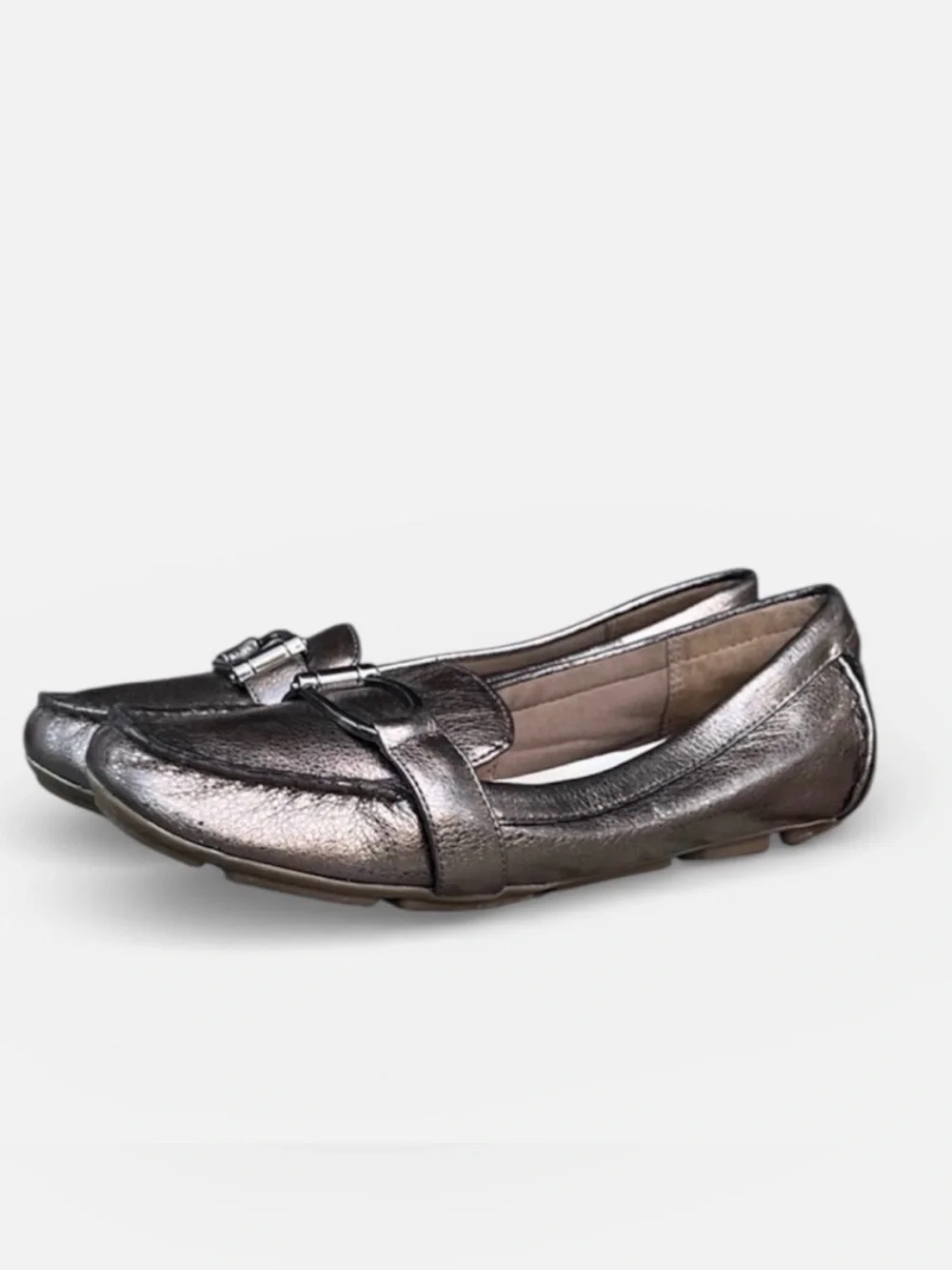 Anne Klein “Petra” Iflex Leather Mocc Toe Loafer in Pewter Size 7
